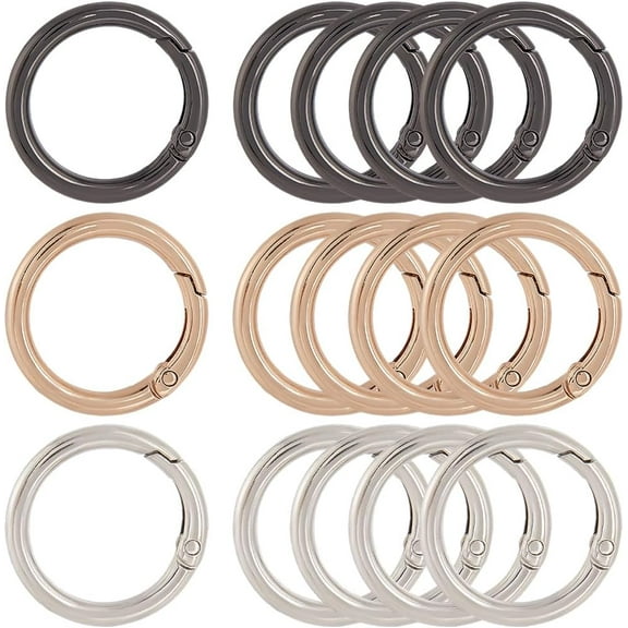 1 Box 18Pcs 3 Colors Trigger Spring O Rings Round Carabiner Clip Bulk 33mm Gold Silver Metal Circle Opening Gate Ring Keyring Snap Hook Clasps for Purse Jewelry Bags Lanyard Keychain Supplies