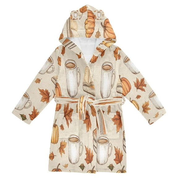 FORMRS Niños Bathrobe Unisex Hooded Robe Soft Plush Pajamas Sleepwear, Size 2-3T, Fall Mug Pattern