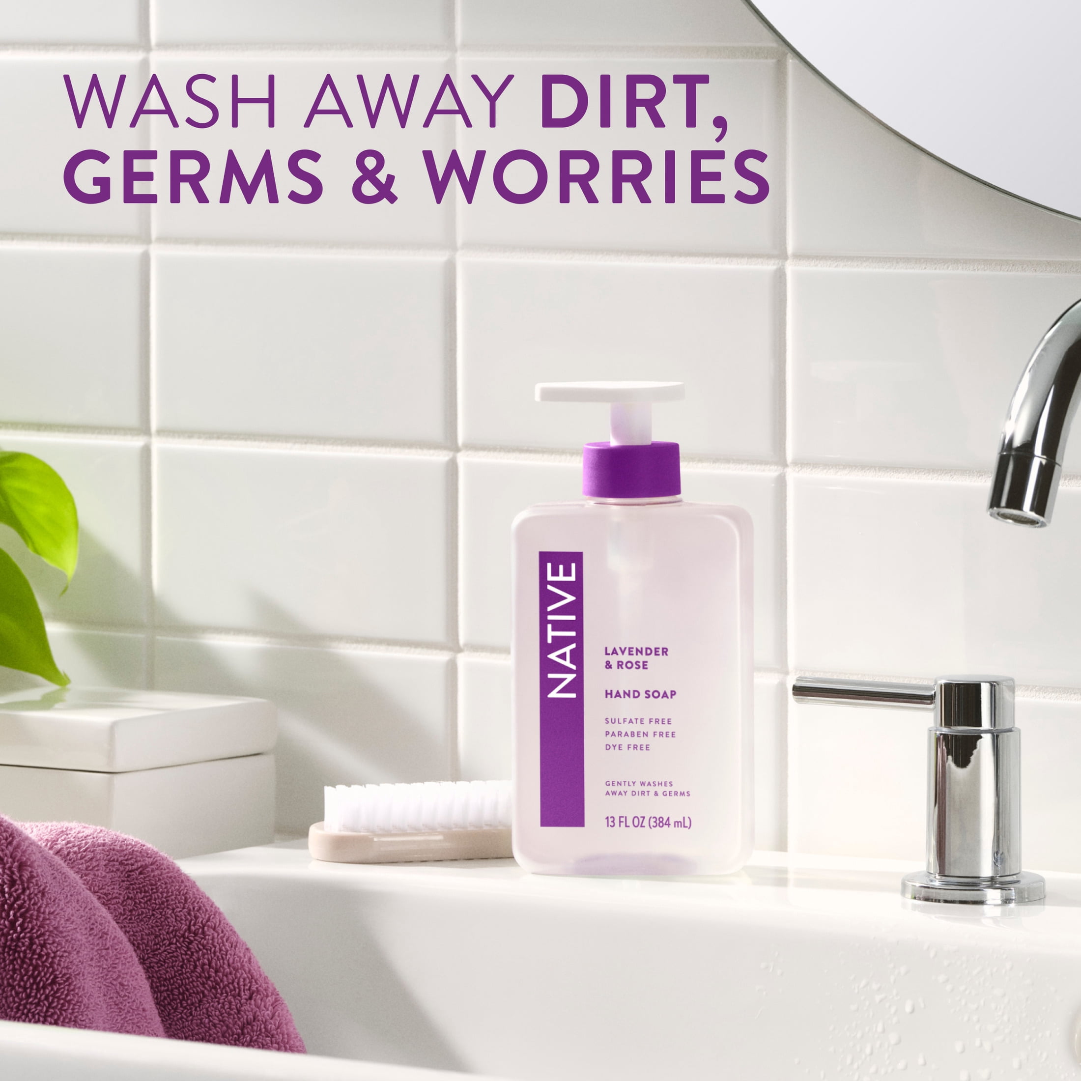 Native Liquid Hand Soap, Lavender & Rose, Non-drying, Naturally Derived Cleansers, Sulfate Free, 13 fl oz