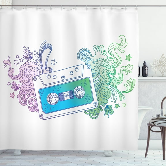 Ambesonne Hipster Shower Curtain, Audio Cassette Tape, 69"Wx75"L, Blue Mint Purple