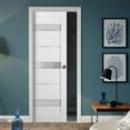 thumbnail image 3 of Panel Lite Pocket Door 18 x 80 with Frames | Quadro 4055 White Silk with Frosted Opaque Glass | Kit Trims Rail Hardware | Solid Wood Interior Pantry Kitchen Bedroom Sliding Closet Sturdy Doors, 3 of 6