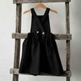 thumbnail image 6 of Gamivast of the Day Girls Linen Cotton Dress Toddler Solid Color Cotton and Linen Back Button Up Dress Suspender Skirt with Pockets Casual Sundress Black Cancel Membership, 6 of 8
