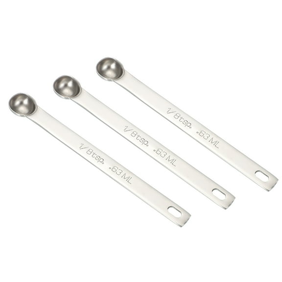 3pcs Single Measuring Spoon, (1/8tsp|1/25tbsp|0.63ml|1/64oz)Stainless Steel Measuring Spoons Long Handle Rectangular Individual Measure Spoons for Cooking Baking, Silver