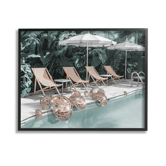 Stupell Industries Tropical Disco Balls Nature Painting Black Framed Art Print Wall Art, 14 x 11