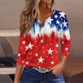 thumbnail image 2 of 4th of July Shirts Women 3/4 Sleeve T Shirts Casual USA Flag Print Pullover Independence Day Patriotic Tops USA 250th Anniversary Celebration Party V Neck 1776-2026 Blouses Navy S, 2 of 6