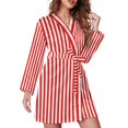 thumbnail image 1 of Robe de Pyjama Rayée Rouge et Blanche Col en V Imprimé Vintage Graphique Vêtements de Nuit Manches Longues pour Femmes Robes de Chambre Automne, 1 of 5