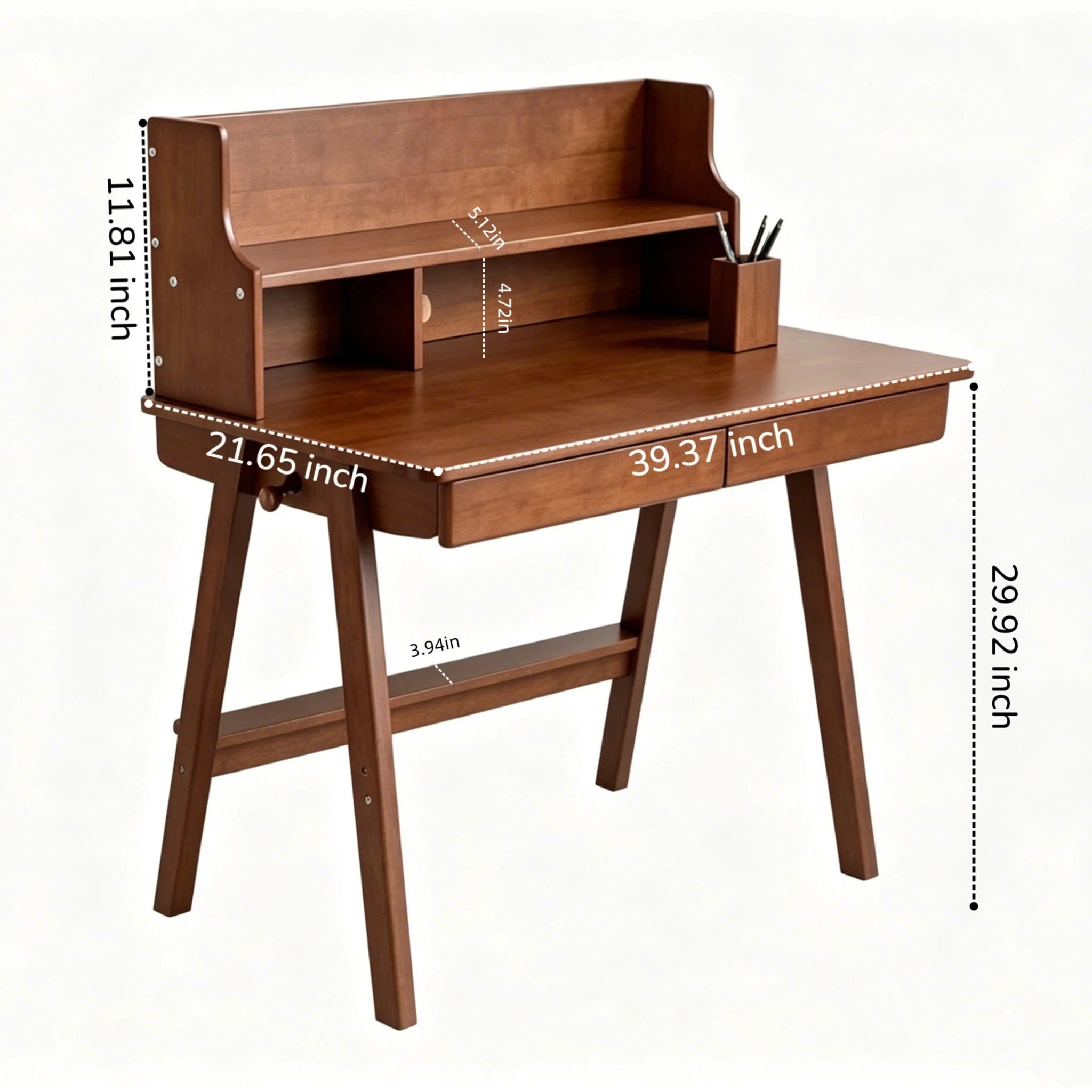 Desk Writing Computer Desk Mid Century Modern Home Office Table with Drawer for Bedroom, Solid Wood