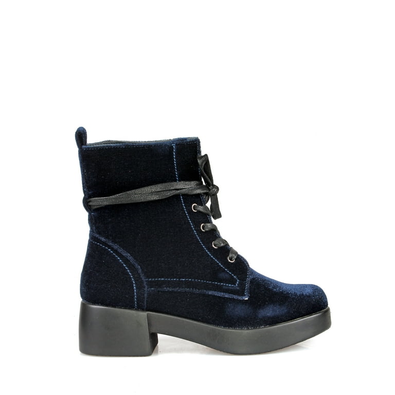 Nature Breeze Velvet Combat Women s Boot in Navy Walmart