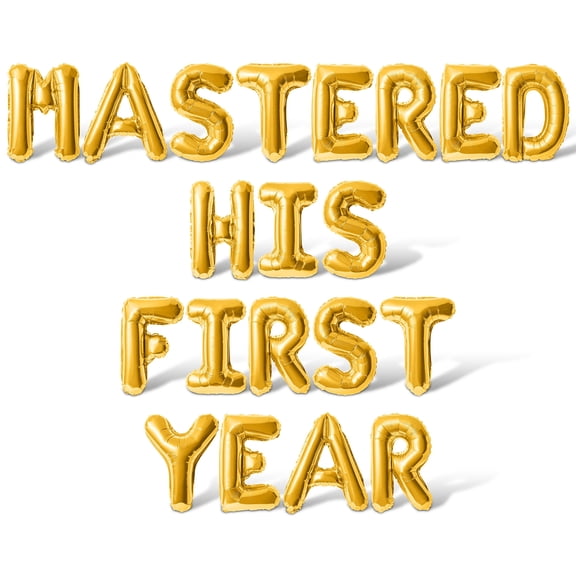 Letter Balloons - MASTERED HIS FIRST YEAR 16" Inch Alphabet Letters Foil Mylar Balloon 1st Birthday Party Banner (Gold)