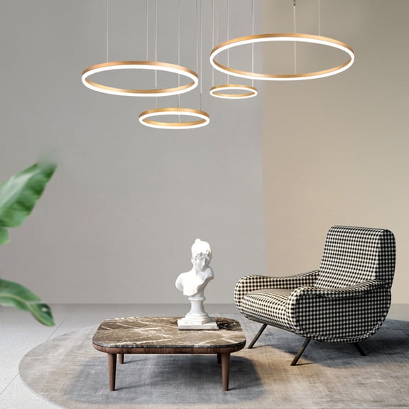 Modern LED Pendant Light 20 40 60 80cm, Gold Aluminum & Acrylic, Remote Control 4-Gear Dimming for Living Room/Bedroom : Home & Kitchen