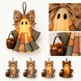 thumbnail image 3 of 3D Lighted Vintage Patchwork Ghost Door Hanger, Fabric Wall Hanging Decor for Halloween Outdoor Yard Decorations, Seasonal Front Door Sign for Home, 3 of 7