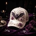thumbnail image 4 of 3D Halloween Embroidered Baseball Cap for Women Washed Cotton Hat with Pumpkin Ghost Embroidery for Women Gift (Bat), 4 of 9