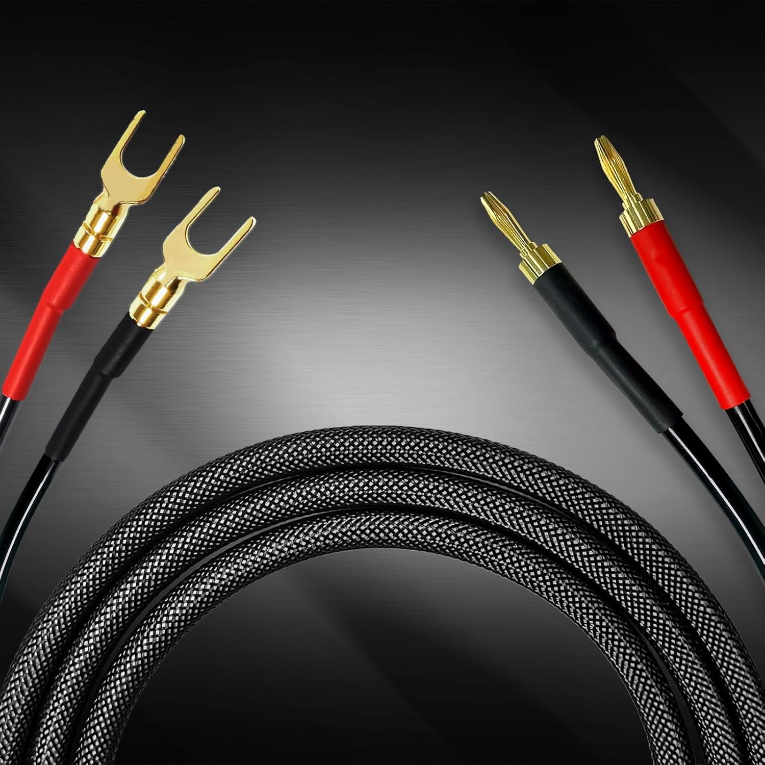 Meamaz Case 2-Male Y Fork Spade to 2-Male Banana Plug Speaker Cable OFC 12 Gauge Wire U-Shaped Audio Hi Fi Wire, for Speakerm, Home Theater, Car,1 Pack 6.56FT