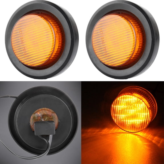 ECCPP 2 PCS Trailer Truck Amber Led 12V Round Side Marker Light Clearance Lamp Assembly w/Rubber Mounting Grommet and Pigtails