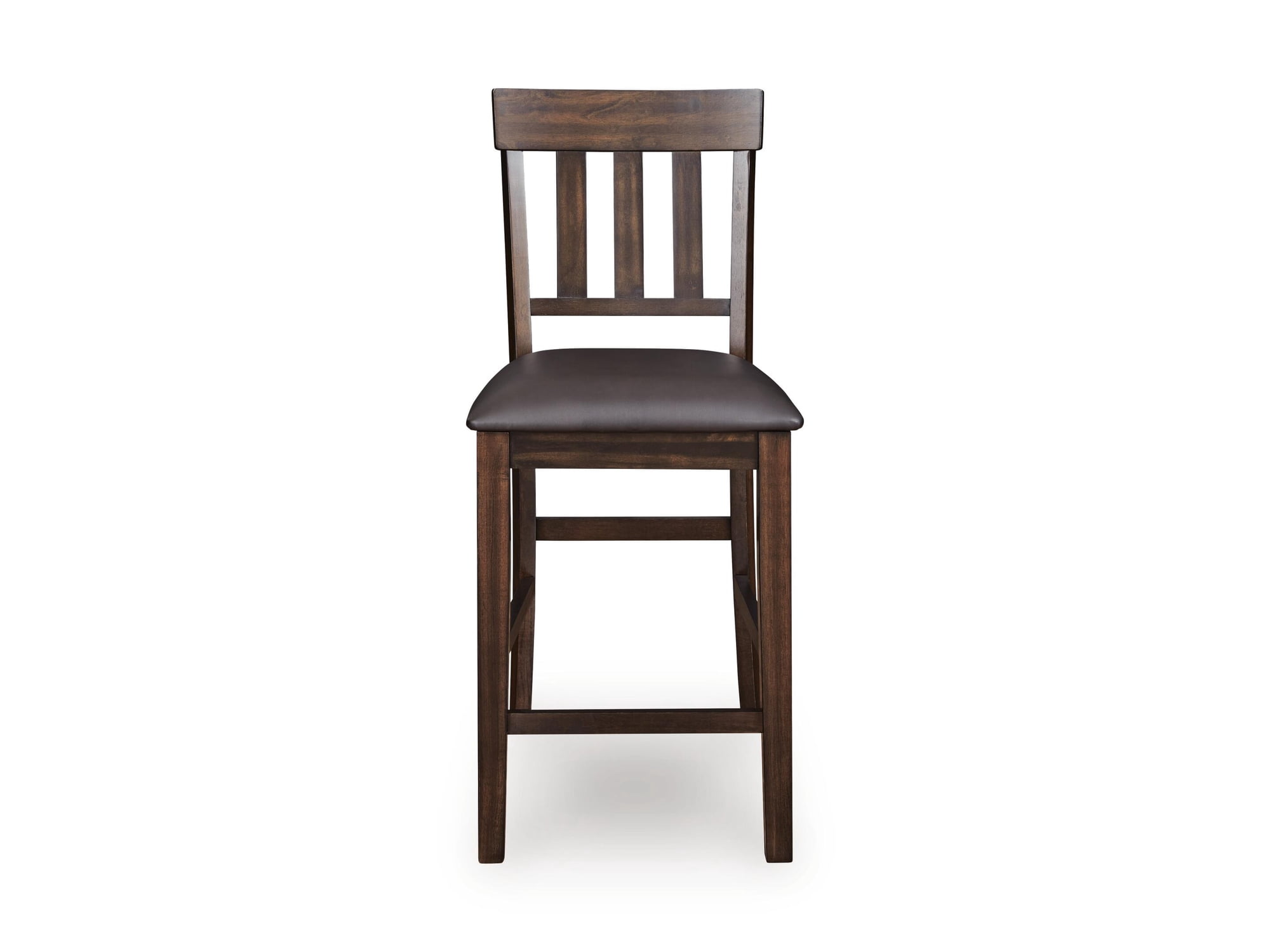 Signature Design by Ashley Haddigan Upholstered Bar Stool Set (2), Dark Brown, Counter Height Chairs with Faux Leather Seat and Wood Frame