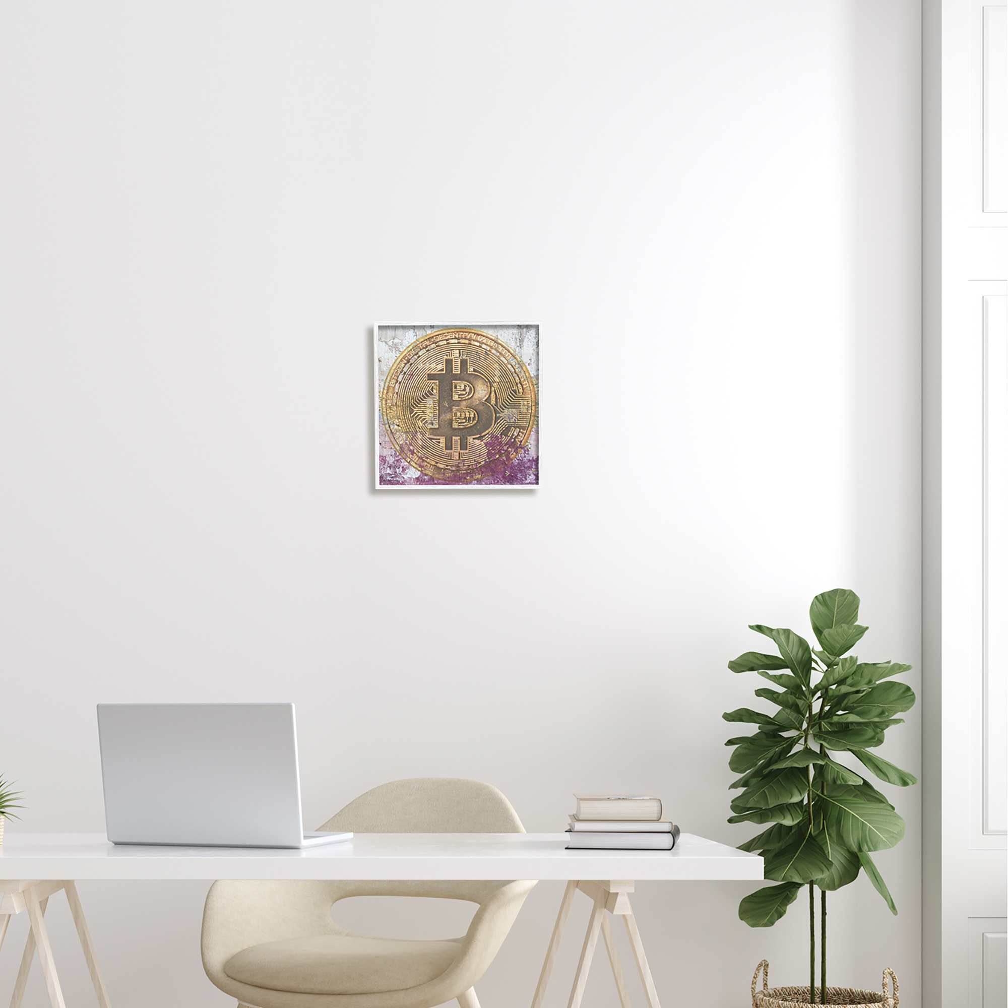 Stupell Abstract Bitcoin Logo Collage Beauty & Fashion Painting White Framed Art Print Wall Art