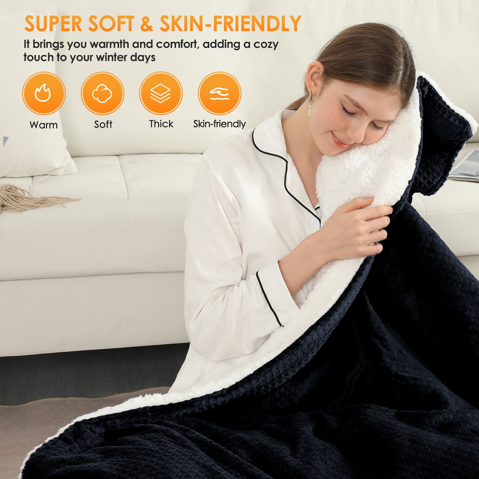 TRUSTWARMTH Electric Heated Blanket Twin Size - 62" x 84" Heating Bed Blankets with 6 Heating Levels & 10 Hours Auto Off, Ultra Sherpa & Waffle Pattern, Black