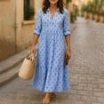 thumbnail image 2 of VBVC Women's Button Down Shirt Dress , Ladies' Long Sleeve Collared Tiered Maxi Dress , Summer Boho Casual Vacation Dress For Women,Sky Blue,S-3XL, 2 of 8