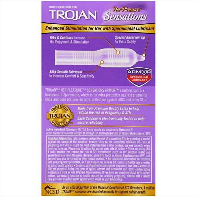 Trojan Her Pleasure Sensations Spermicidal Lubricated Condoms, 12ct HSA/FSA  Eligible - Walmart.com
