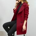thumbnail image 5 of VEKDONE Clearance 2025 Women Elegant Notched Collar Solid Color Mid-Length Double Breasted Slim Fit Wool Blend Trench Pea Coat Overcoat Red L, 5 of 7