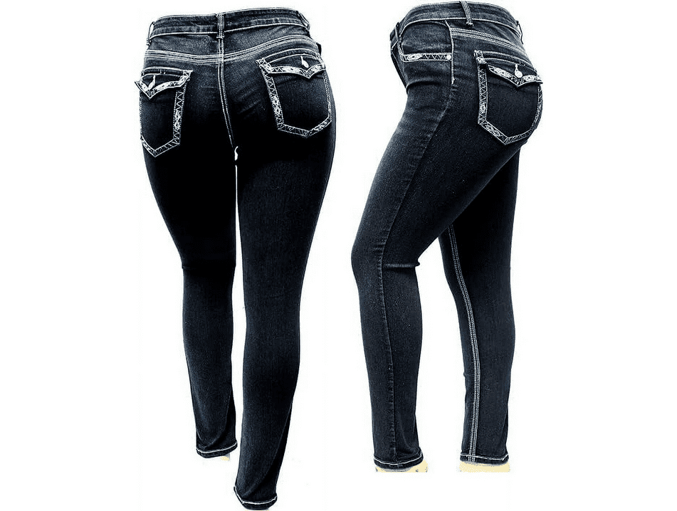 ななな Jack David Women's Rhinestone Mid Rise Bootcut Stretchy Denim
