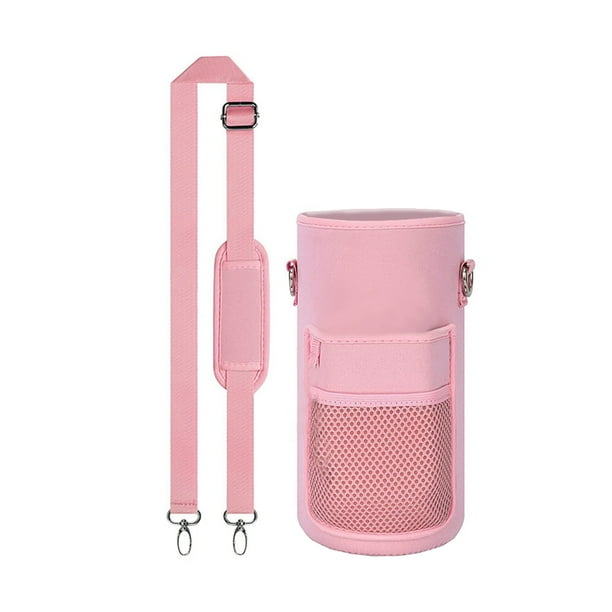 Naiovety Funda para botella de agua de viaje para senderismo con correa para el hombro, bolsa aislante para hervidor de agua, soporte para Mochilas de mochilero Rosado