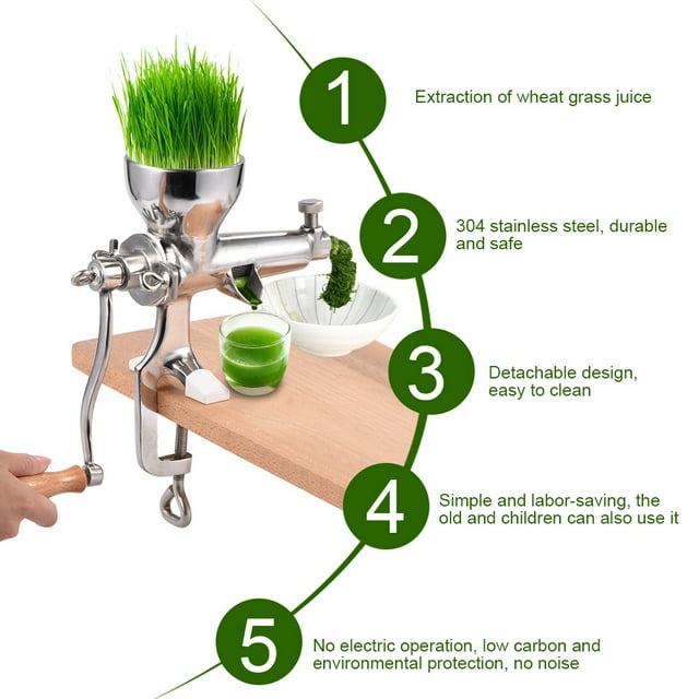 Cergrey Wheat Grass Juicer, Wheat Grass Extractor, Stainless Steel Wheat Grass Wheatgrass Manual Hand Juicer Health Juice Extractor Tool