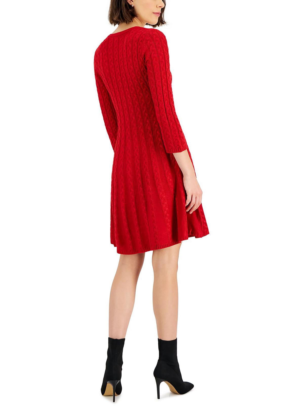 Jessica Howard Womens Petites Cable Knit Mini Sweaterdress Red PXL Jessica Howard Womens Petites Cable Knit Mini Sweaterdress Red PXL