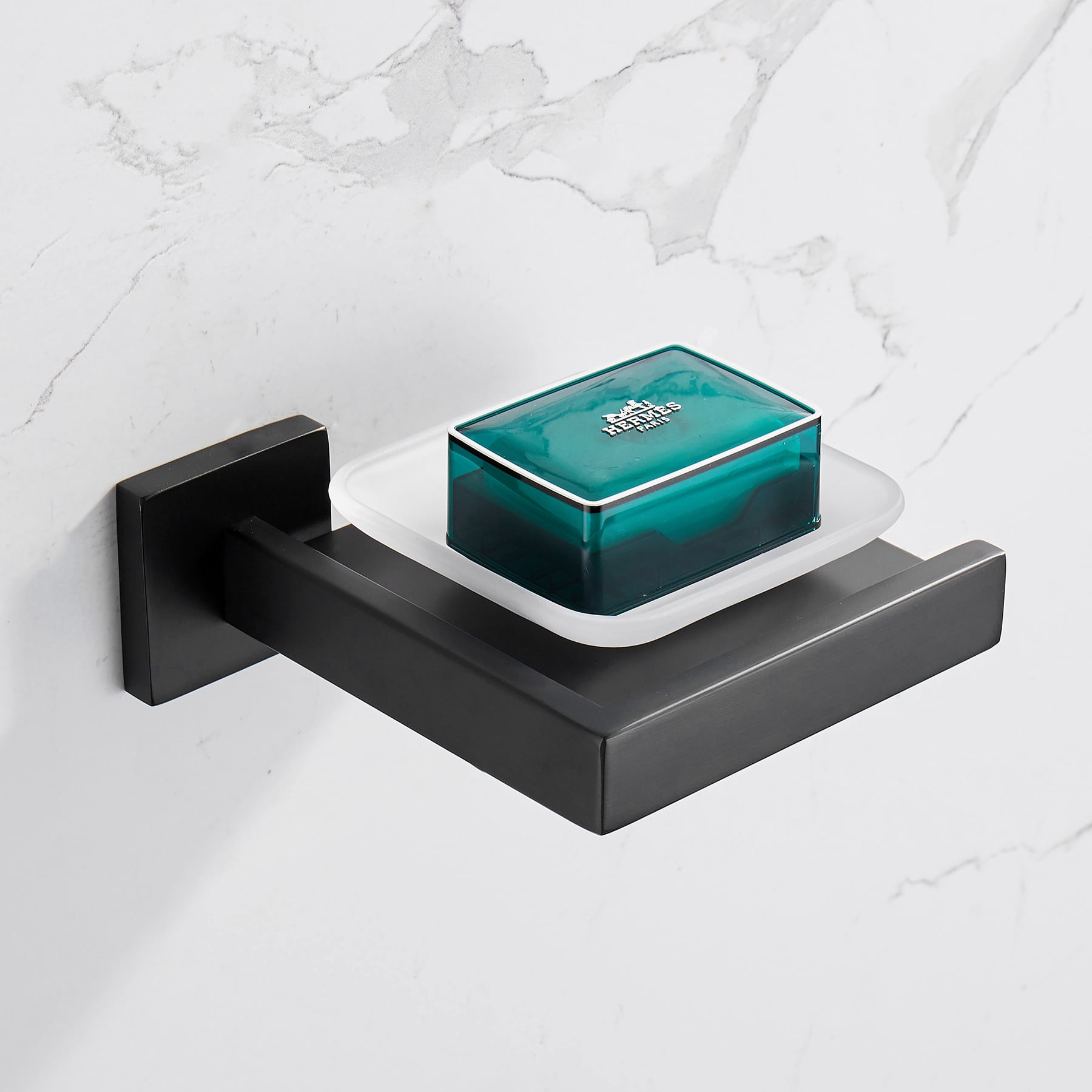 Private Jungle Soap Dish Rust-Proof 304 Stainless Steel Square Soap Holder with Removable Dish Silver Bathroom Accessories Soap Dispenser,Matte Black