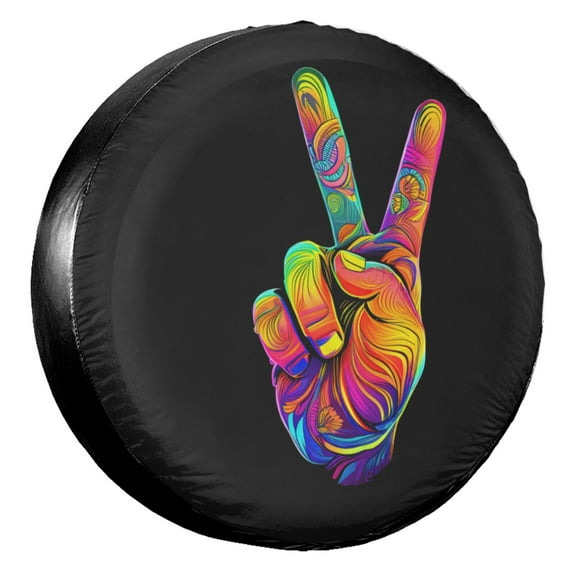 KAKALAD Hippie Hand Fingers Peace Spare Tire Cover Wheel Protectors Weatherproof Universal Vehicle Dust-Proof for Trailer Rv SUV Truck Camper Travel Trailer Accessories 14 Inch