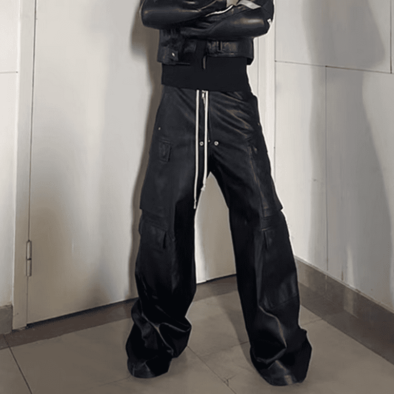 RO Style Matte PU Leather Pants for Men High Street Y2k