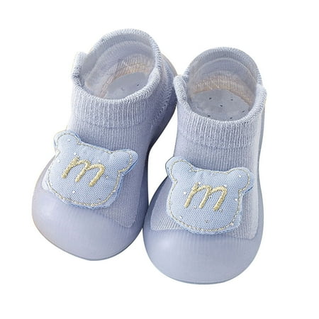 Futezty Baby Shoes Boys Girls First Walking Shoes Non Slip Soft Sole Sneakers Toddler Babygirl Sock Shoes(Blue 5.5 Toddler)