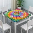 thumbnail image 3 of Colorful Rainbow Tie Dye Spiral Pattern Square Fitted Tablecloth with Elastic Edge,Square Table Cover,Washable Elastic Table Cover for Home Kitchen Party Decor 34"x34", 3 of 6