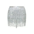 thumbnail image 4 of Dewadbow Women Sequin Fringe Skirts Belly Dance Sparkly Tassel Tutu Skirt, 4 of 6
