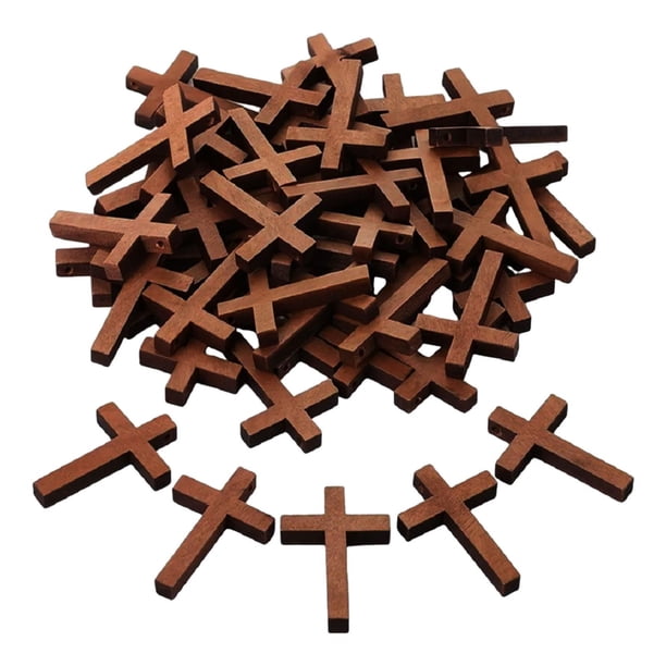 100 piezas de dijes de cruz de madera, colgantes de cruz de madera, dijes de cruz, colgantes para bricolaje Marrón