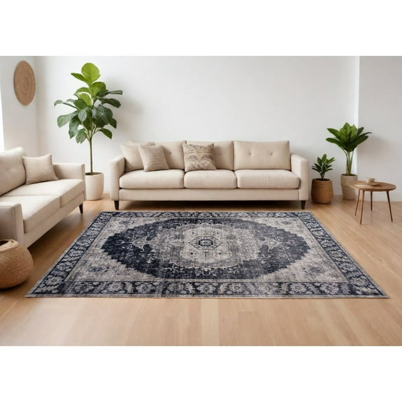 HomeRoots 8' X 11' Black And Gray Oriental Area Rug