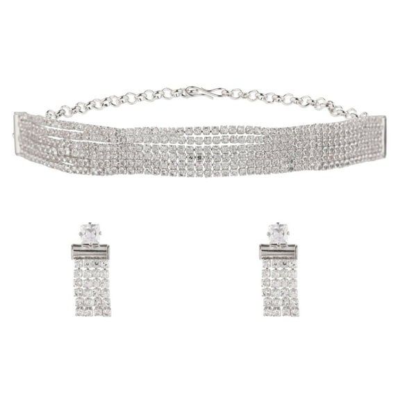Efulgenz Austrian Crystal Collar Dainty Statement Necklace Set Rhinestone Wide Choker Necklace and Earrings Set for Women Party Prom Fashion Jewelry Women's Jewelry Set Bridesmaid Gift