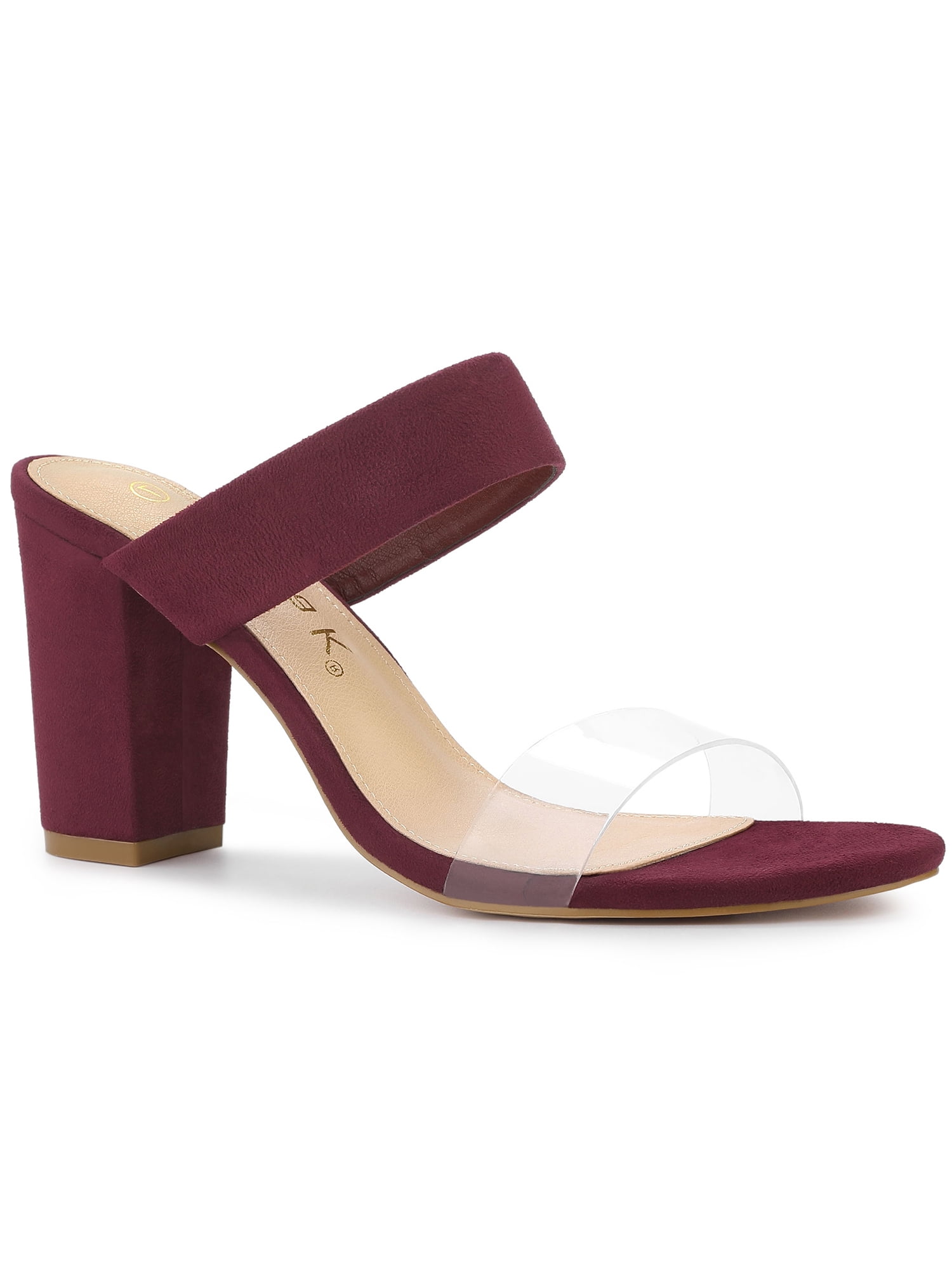 Unique Bargains Women's Dual Clear Strap Block Heels Slides Sandals