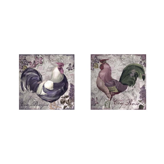 Great Art Now Coqs Colores by Color Bakery 2 Piece Print Art Set Each 12"W x 12"H