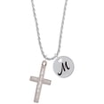 thumbnail image 1 of Delight Jewelry Stainless Steel Philippians 4:13 - I Can Do All Things Engraved Cross - Silvertone Script Initial Disc - M - Charm Necklace, 20"+3", 1 of 4
