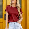 thumbnail image 4 of Bienvenido Blusa de Manga Corta Cuello Redondo Color Puro Casual Cómodo Transpirable Top Agradable para la Piel para Mujer Vino Rojo XL, 4 of 6