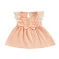 thumbnail image 1 of PENGXIANG Robe Bébé Fille Nouveau-Né 0-24M Manches à Volants Dentelle Nœud Robe de Fête Été Bouton Poche Robe Blanche 0-3 Mois, 1 of 7