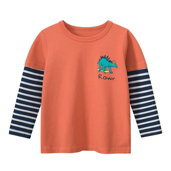 Beautyzll Kids Boys Long Sleeve Dinosaur T-Shirts Toddler Baby Crewneck Shirt Basic T Shirt Tops Cartoon Cotton Tees 1-9T
