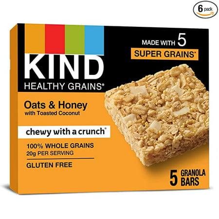 KIND Healthy Grains Bars Oats & Honey with Toasted Coconut Gluten Free 1.2 oz 5 Count (6 Pack)