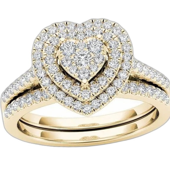 APIPEE Women's Heart Stacking Ring 14K Gold Plated with White Cubic Zirconia for Everyday Wear Size 9 Gift Boxed