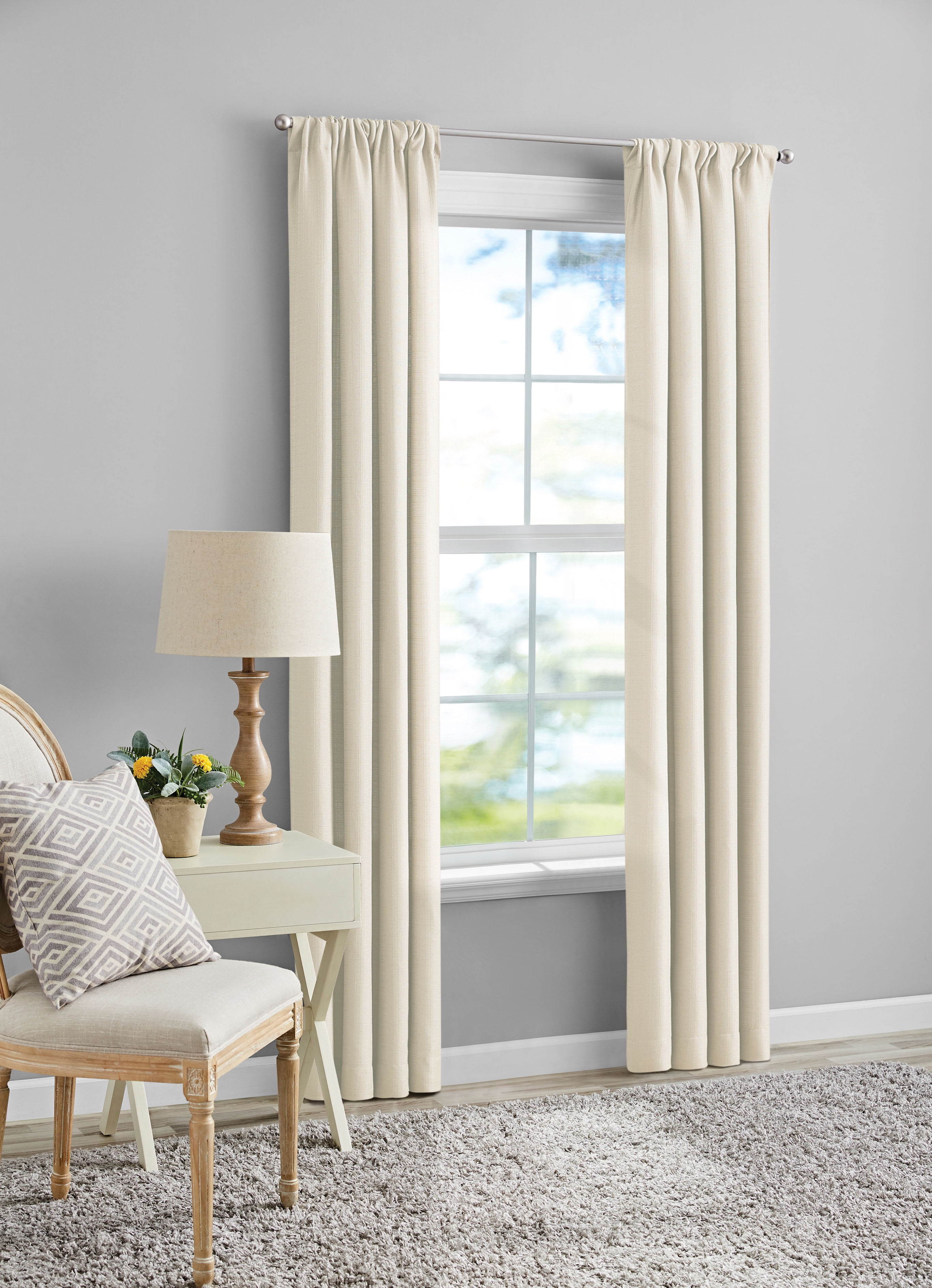 (2 pack) Mainstays Southport Light Filtering Rod Pocket Textured Curtain Panel, Set of 2, Ivory, 40” W x 84” L