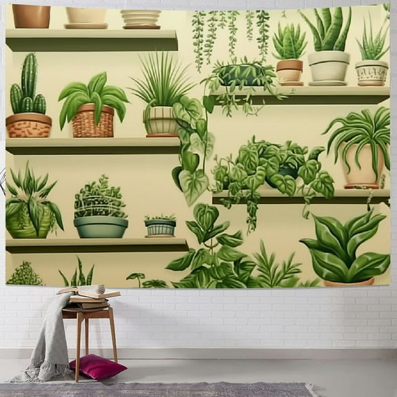 Shiartex Plant Tapestry Green Botanical Tapestry Wall Hanging Vintage Tropical Plants Wall Tapestries for Classroom Bedroom Potted Plant Backdrop 40x30inch