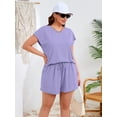 thumbnail image 2 of SHOWMALL Cute Plus Size Matching Sets for Women Summer Outfit Sets- Trendy 2 Piece Lounge Wear Sleeveless Muscle Tee & Shorts Outfit, Purple Gray 2X, 2 of 10