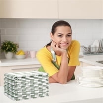 6-Pack 100% Cotton Absorbent Kitchen Towels Buffalo Pattern Green