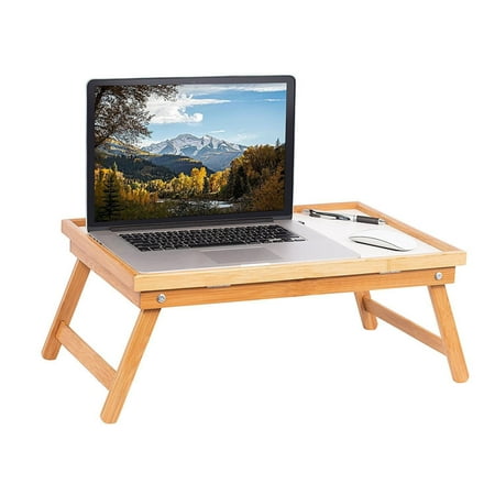 Trays For Eating On Your Lap Adjustable Bamboo Bed Tray with Folding Legs, Lap Tray with Lipped Tabletop Great for Breakfast in Bed or Dinner by The TV, Use As Lap Drawing Table or Eating Tray ()